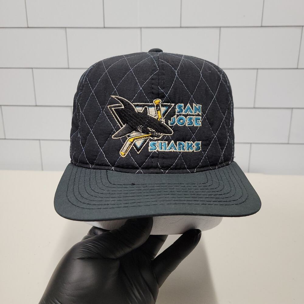 Vintage San Jose Sharks Starter Snapback Hat NHL Quilted Black 90s Hockey